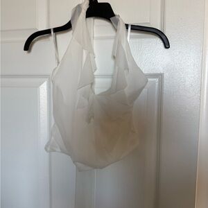 MAJORELLE Ivory Ruffle Halter Top